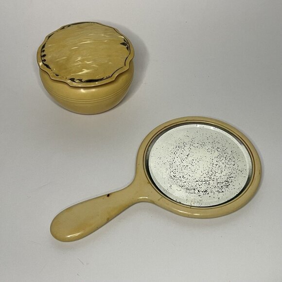 Vintage Vanity Set 3 pieces Hand Mirror, Box Container Powder with Lid - Picture 12 of 16